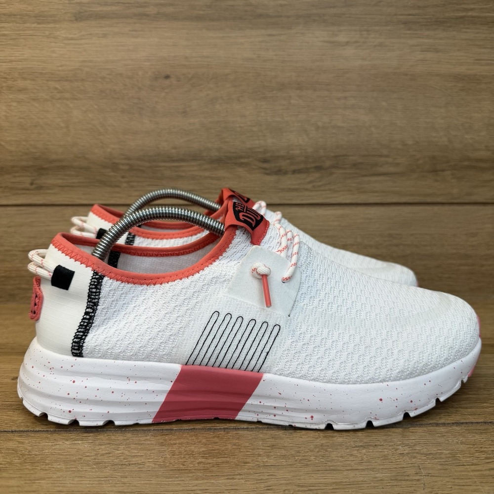 HEYDUDE Sirocco Sport Stripe White Pink Slip On Sneakers Women's Size 11
